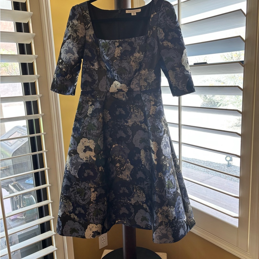 Kay Unger Piper Metallic Floral Midi Dress Size 10